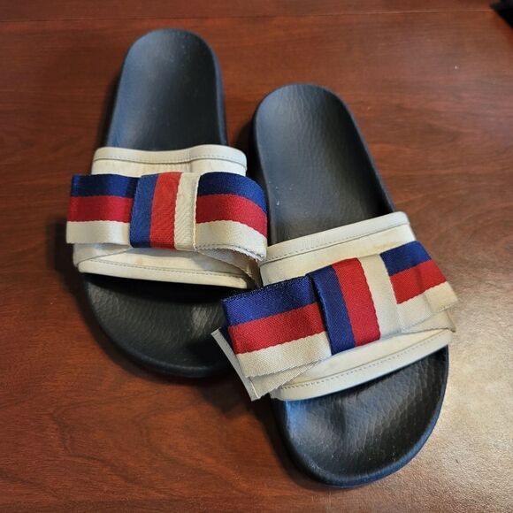 Gucci Bow Slide Sandals for Women for sale | eBay 🔥 Authentic Gucci Bow Slides | Web Stripe | Women’s 7–7.5 (Fits Small) 🔥 main image 1